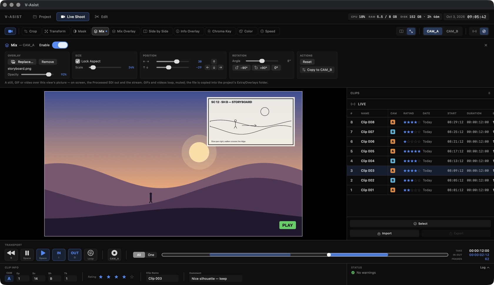 Mix tool with a storyboard frame