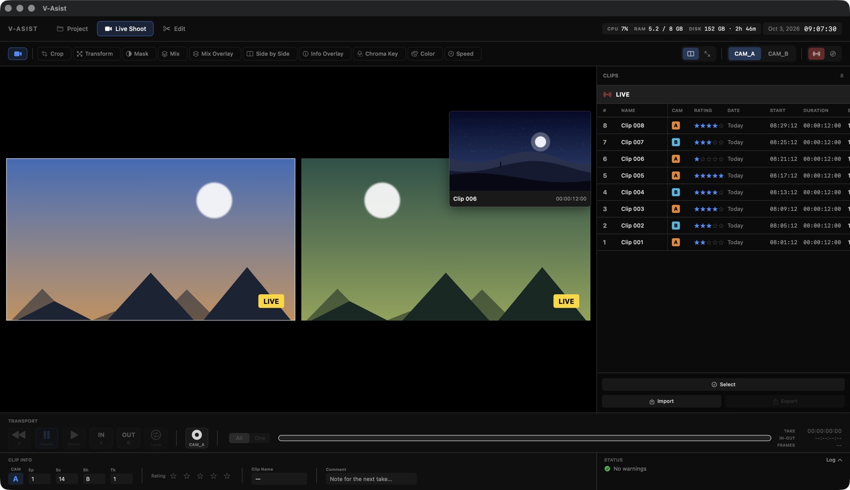 Clip thumbnail on hover