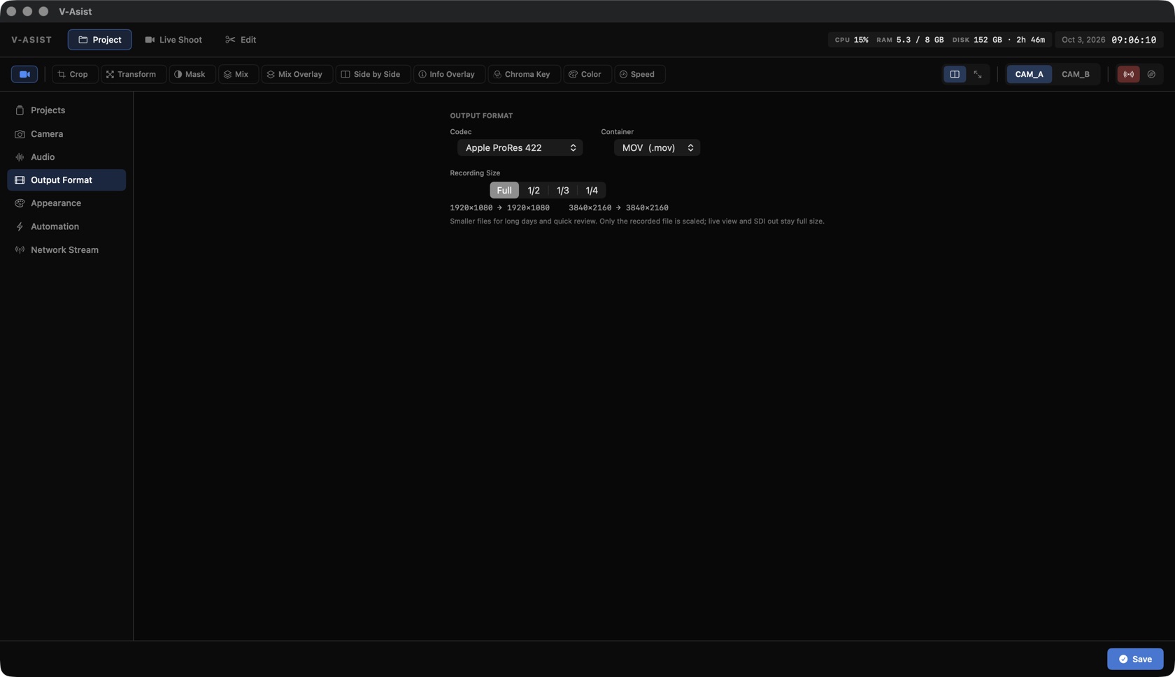 Output Format tab