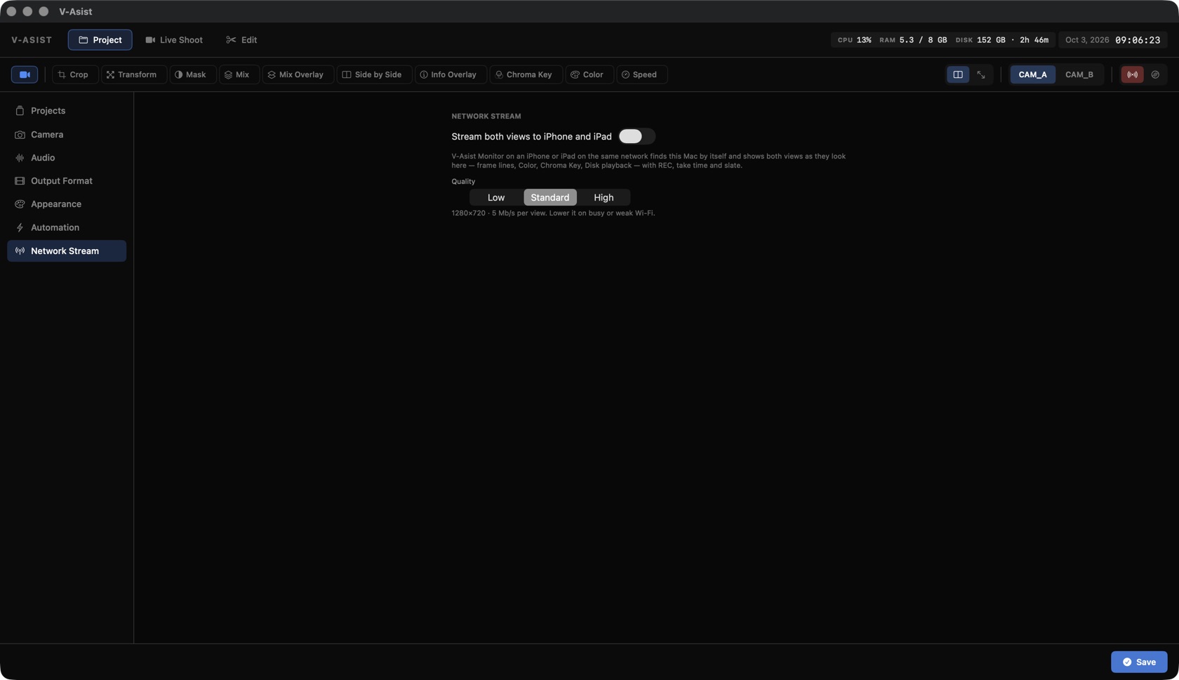 Network Stream tab