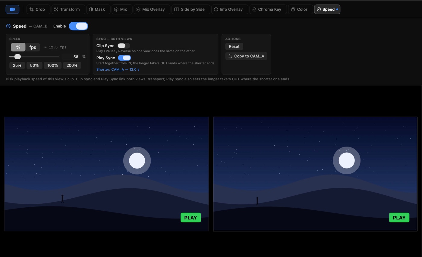 Speed tool with Play Sync, both views playing